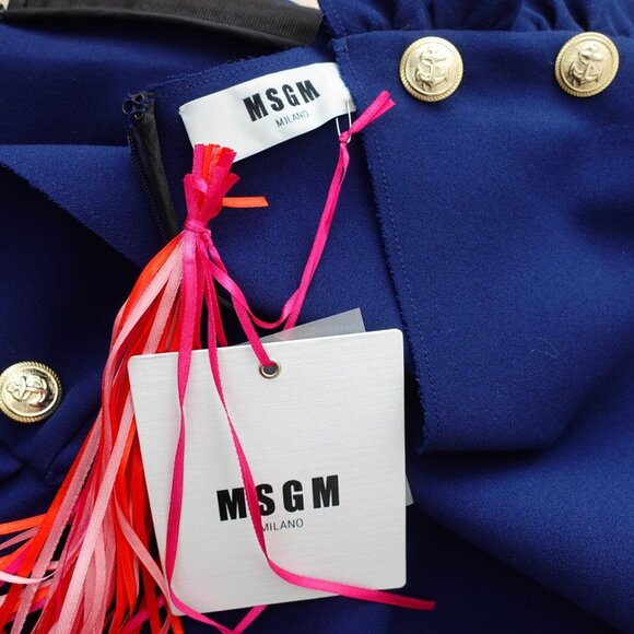 MSGM Dress 40 Small Navy Cocktail Studded High Shoulder Sailor Fun NWT $1,100 - Picture 6 of 16